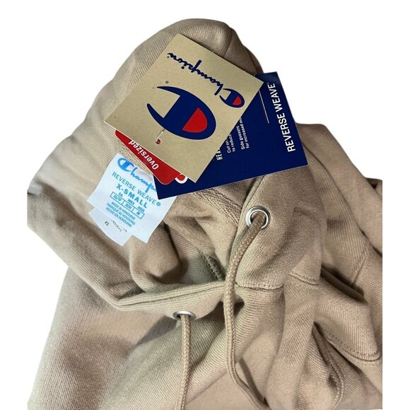 Champion Oversized Reverse Weave Drawstring Pocket Hoodie Sweatshirt Sz XS - Picture 10 of 10